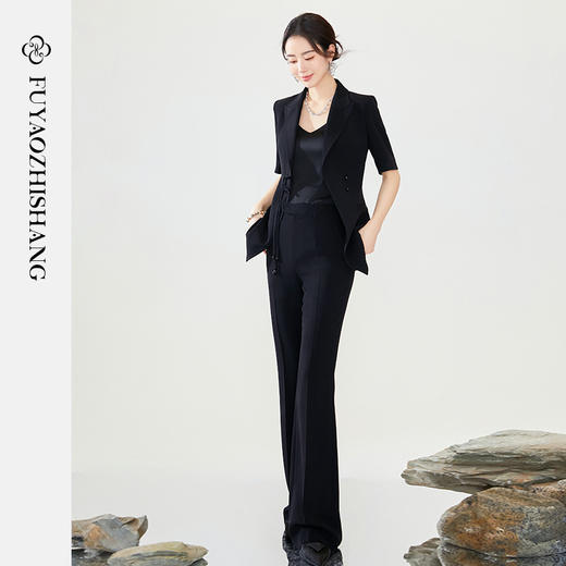 FUYAO扶摇 2024夏季新中式女装国风盘扣西装套装女短袖高端西服女 商品图3