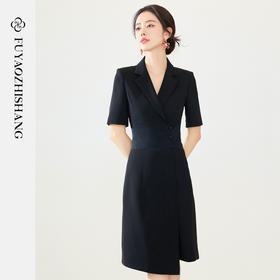 FUYAO扶摇 夏季女装连衣裙高级感黑色拼接西装裙新中式工作服裙子