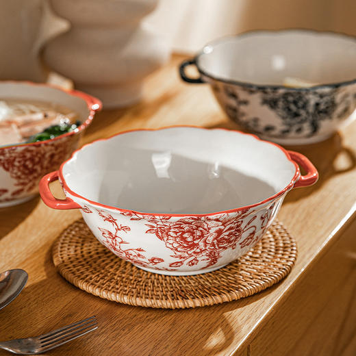 摩登主妇玫瑰假日复古餐具陶瓷双耳汤碗家用大号汤盆泡面碗汤面碗 商品图4