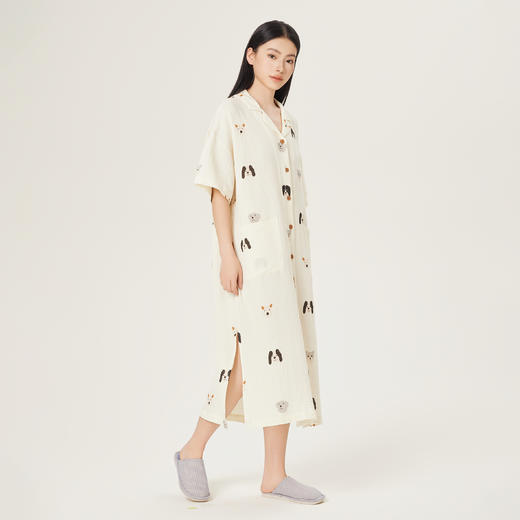 连绵·双层纱绉布100%棉开襟小狗图案连衣裙（女款） 商品图1