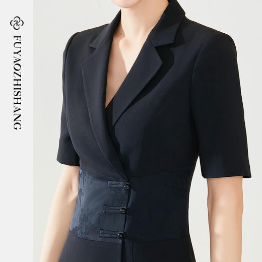 FUYAO扶摇 夏季女装连衣裙高级感黑色拼接西装裙新中式工作服裙子 商品图2