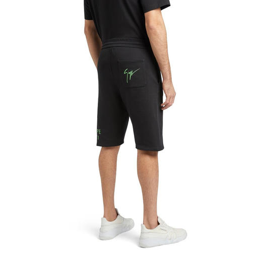 Giuseppe Zanotti 男士徽标印花棉质休闲短裤 黑色 ERU3019001 商品图2