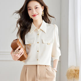 CCJDS-8697雪纺小香风衬衣2024年新款女法式气质长袖衬衫别致上衣漂亮小衫