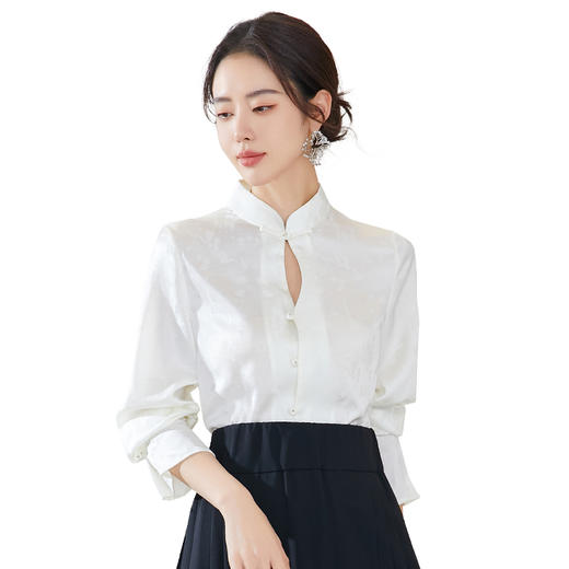 FUYAO扶摇 古风汉元素衬衫女立领长袖上衣日常通勤配马面裙的衬衣 商品图4