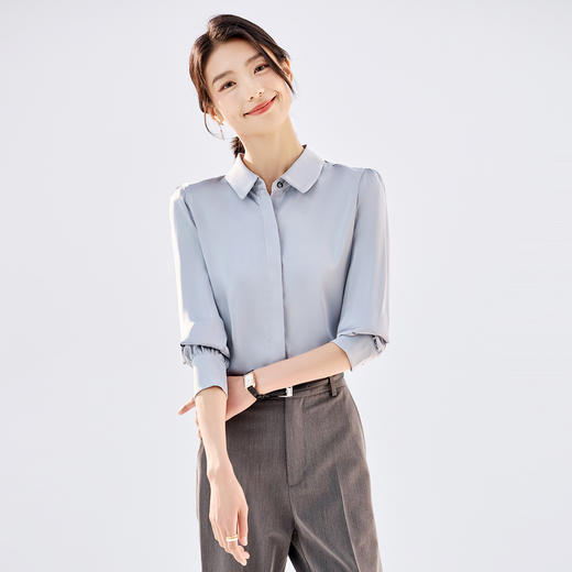 【商务通勤】罗蒙四季款女士长袖衬衫简约日常大众休闲百搭衬衫女 商品图4