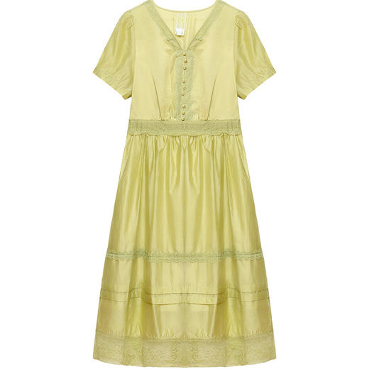 OYM-OMS-SLA432-L2024年夏款长款蕾丝拼接修身时尚连衣裙V领短袖显瘦优雅洋气A字裙 商品图4