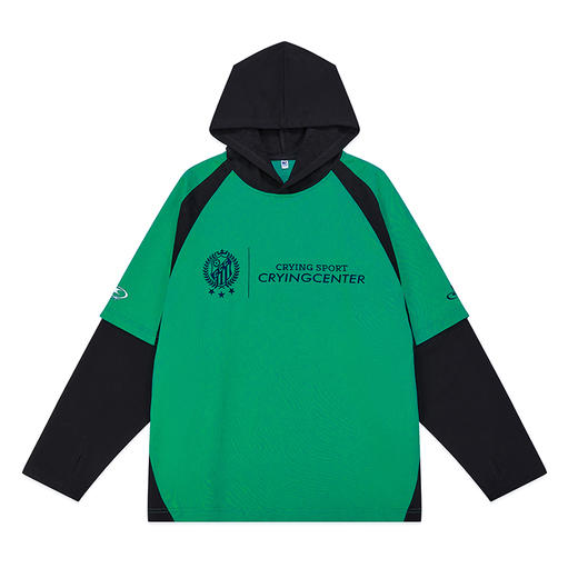 CryingCenter 足球小子假两件中绿色连帽T恤 哭喊中心 商品图4