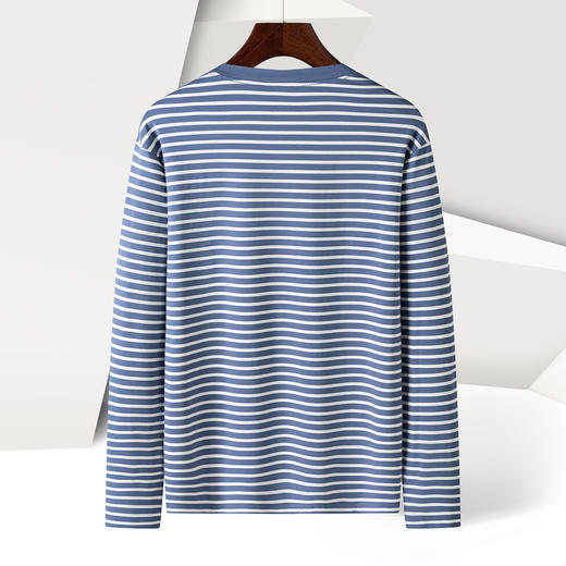 【桑蚕丝混纺】罗蒙春夏长袖T恤男士海魂衫休闲百搭经典男士圆领条纹T恤 商品图8