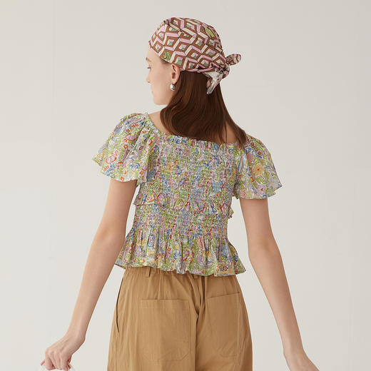 谜底方领碎花上衣2024夏新款文艺风显瘦短款小衫飞飞袖246MS7037 商品图2