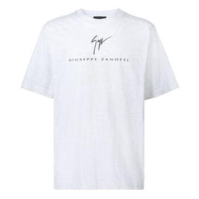 Giuseppe Zanotti 男士签名徽标刺绣棉质圆领短袖T恤 白色 ERU4001001