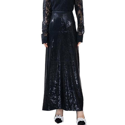 FUYAO扶摇 半身裙女2024新款设计感黑色亮片西装裙后开叉性感裙子 商品图4