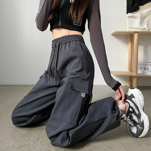 「美式工装运动裤！休闲+运动两穿」女2024春季潮酷抽绳两穿辣妹风高腰宽松阔腿裤下装 商品图3