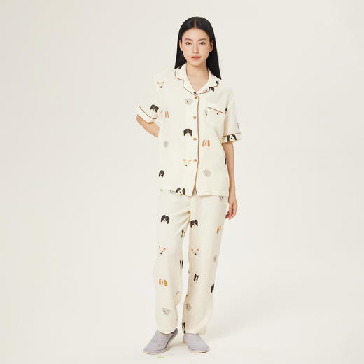 连绵·双层纱绉布100%棉开衫短袖长裤睡衣（男/女） 商品图9