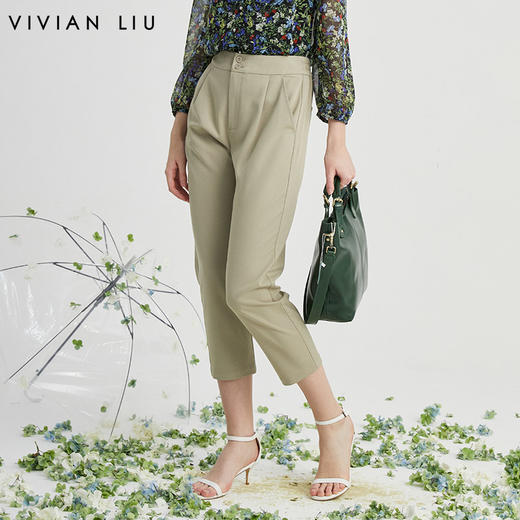VIVIAN LIU薇薇安刘R2415003春女装新款后腰松紧斜插兜直筒裤 商品图0