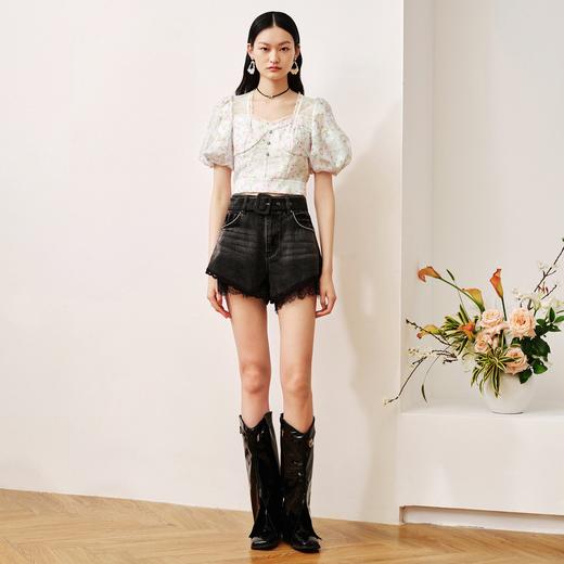 MAXRIENY | 欧式田园风雪纺衫23夏款甜美少女感方领泡泡袖上衣截(货号:MS88TP299F70) 商品图1