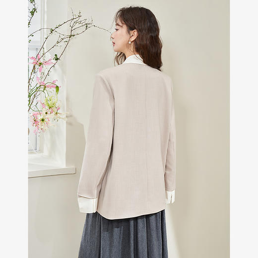 假两件翻领休闲通勤廓形西装外套女春季新款拼接袖口西服V0040538 商品图3