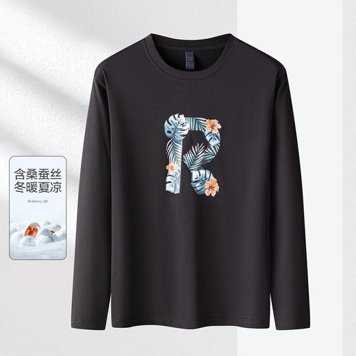 14LP37933【桑蚕丝混纺】罗蒙春秋圆领印花T恤男长袖t恤男时尚男士t恤长袖秋衣男 商品图5