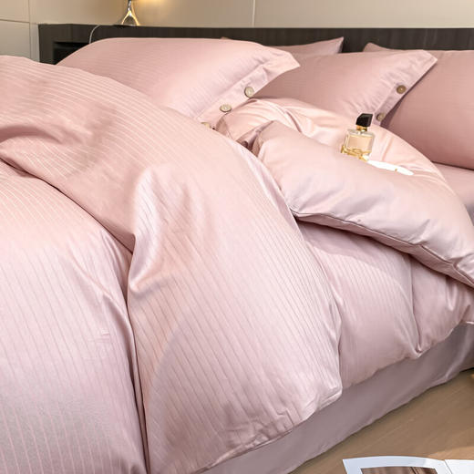 百丽安娜纽扣款全棉提花贡缎四件套粉色 商品图2