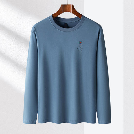【桑蚕丝混纺】罗蒙春秋时尚胸花长袖t恤男舒适打底衫男士秋衣男士体恤长袖 商品图3