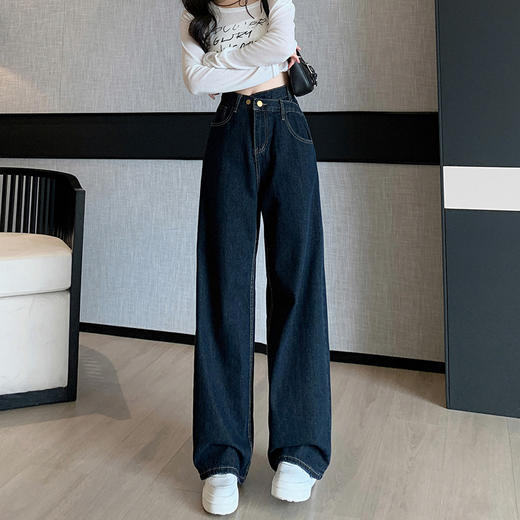 春季新款2025韩版大码胖妹妹宽松不规则高腰显瘦阔腿牛仔裤女 商品图3