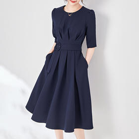 通勤气质女人味，休闲收腰压褶显瘦连衣裙WLZD-2403402
