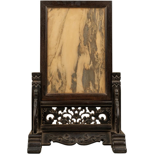 清 红木镶云石透雕花卉纹插屏 商品图5