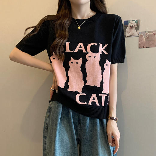 大码女装2025夏季新款胖mm减龄宽松提花针织短袖T恤百搭冰丝上衣 商品图3