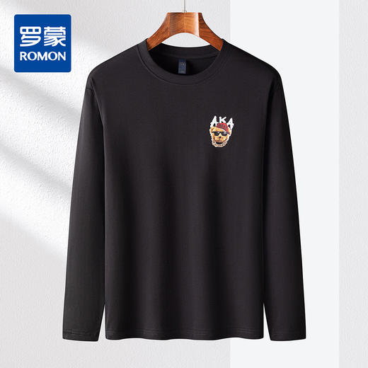 【桑蚕丝】罗蒙春秋时尚胸花长袖t恤男舒适打底衫男士秋衣男士体恤长袖 商品图0