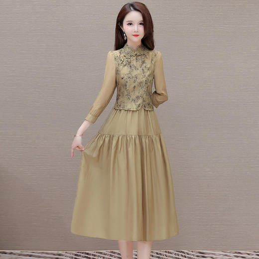 印花假两件大摆长裙，新中式国风优雅连衣裙QYM-XQD-53A2405-L 商品图2