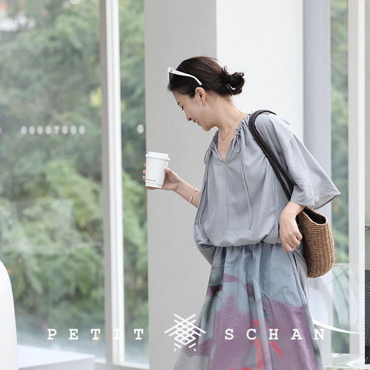 PETIT SCHAN小闪  CLO#309 Wandering Poet 流浪诗人 莱赛尔棉麻系绳造型感半袖衬衫短袖 商品图1