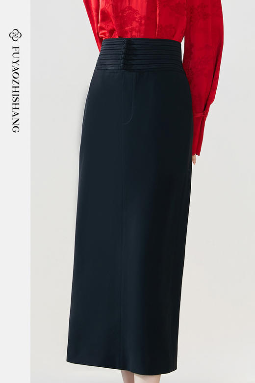 FUYAO扶摇 黑色裙子女夏季新款中式盘扣西装裙通勤休闲百搭半身裙 商品图5