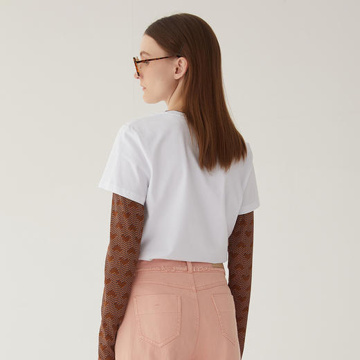 谜底2024夏季新款圆领特色印花T恤短袖女修身绣花上衣女246MT7051 商品图2