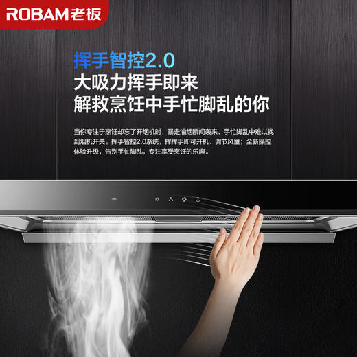 老板（Robam）欧式双腔双吸 沉吸式造型 8面进烟 22立方大风量  智能驱动大吸力油烟机 挥手智控 CXW-260-8355S 商品图4