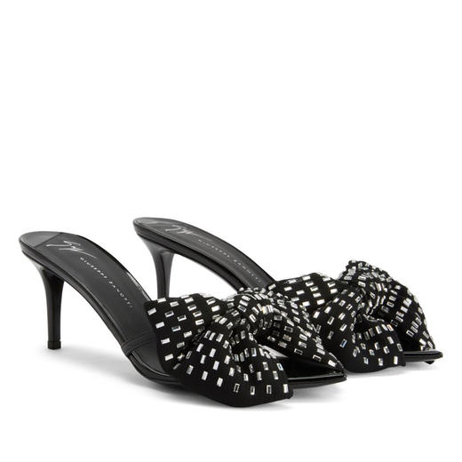 Giuseppe Zanotti 女士蝴蝶结贴花露趾穆勒鞋 黑色 E400039002 商品图1