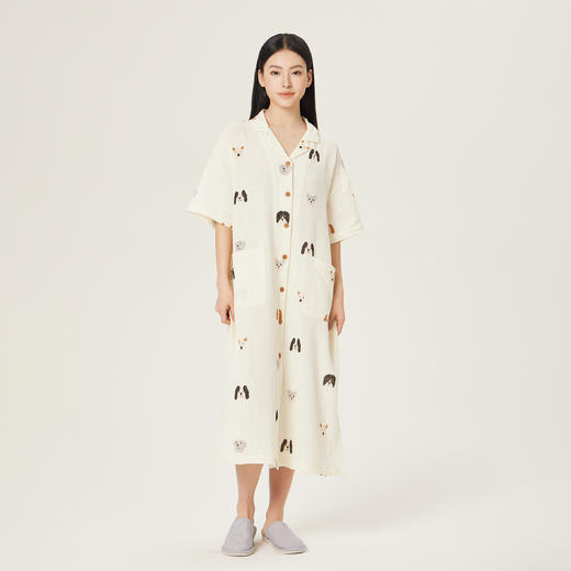 连绵·双层纱绉布100%棉开襟小狗图案连衣裙（女款） 商品图8