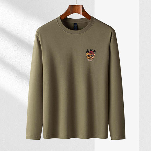 【桑蚕丝】罗蒙春秋时尚胸花长袖t恤男舒适打底衫男士秋衣男士体恤长袖 商品图4