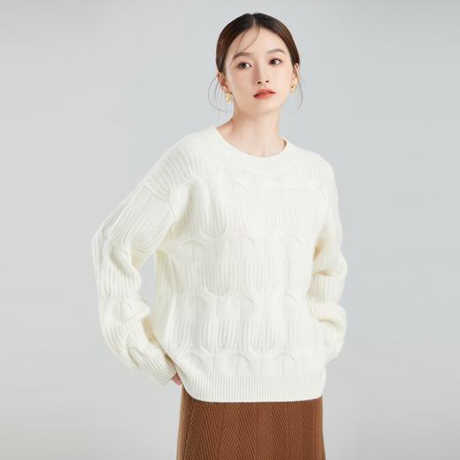 东黎 • 山羊绒 女士秋冬春季针织圆领重工绞花套头羊绒衫慵懒 WSR-21S44 商品图0