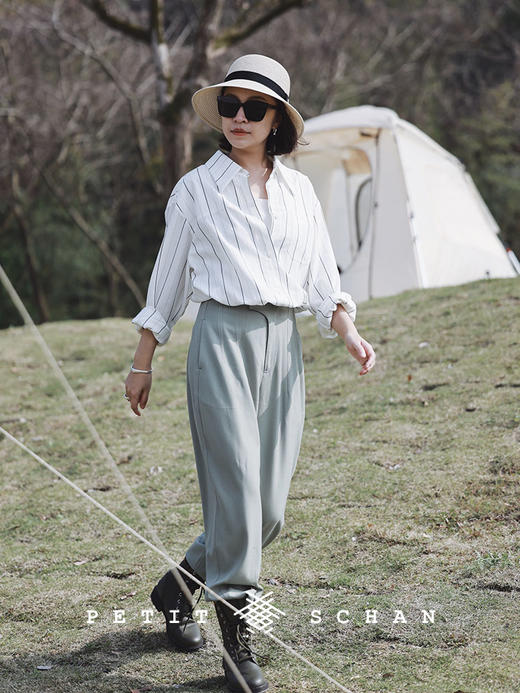 PETIT SCHAN小闪 CLO#220  Green Mountain Haze 绿山岚 城市户外感收腿休闲裤/萝卜裤 商品图0