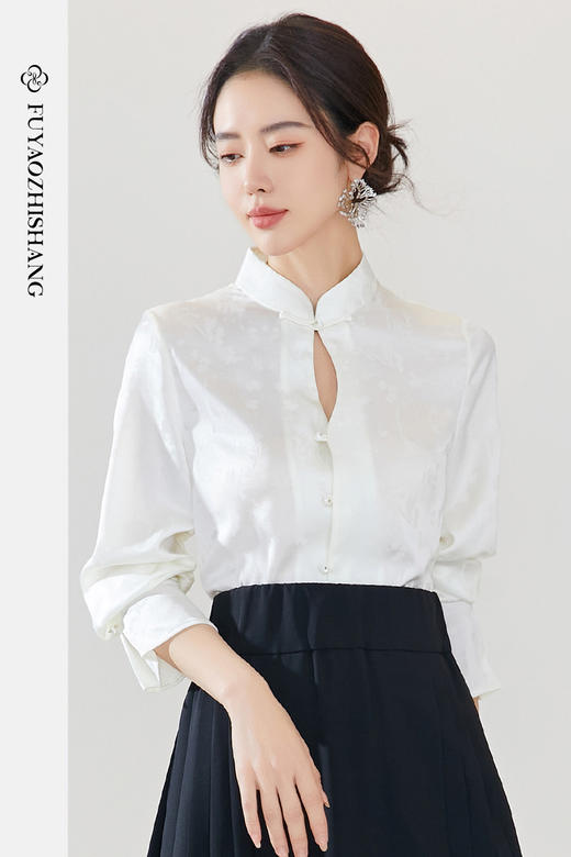 FUYAO扶摇 古风汉元素衬衫女立领长袖上衣日常通勤配马面裙的衬衣 商品图5