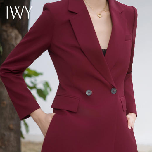IWY/酒红色西装套装春高级感设计师主持人艺考播音服装修身气质职业装C14220+P34217 商品图4