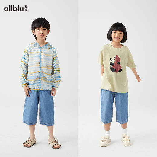 【好友特惠】幼岚「王牌桉树皮」牛仔七分裤透气排汗24夏儿童柔软贴身易打理牛仔裤ZY 商品图2