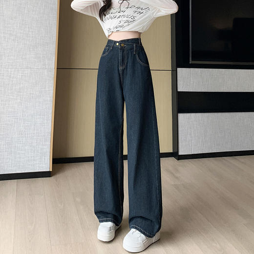 春季新款2025韩版大码胖妹妹宽松不规则高腰显瘦阔腿牛仔裤女 商品图5