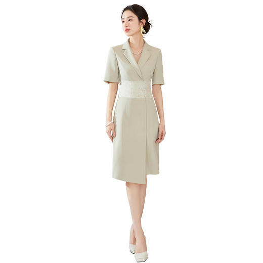 FUYAO扶摇 新中式连衣裙女2024夏新款温柔收腰显瘦国风盘扣西装裙 商品图4
