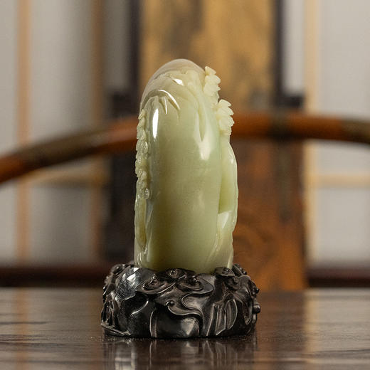 二十世纪 玉雕高山流水山子摆件（红木座） 商品图4