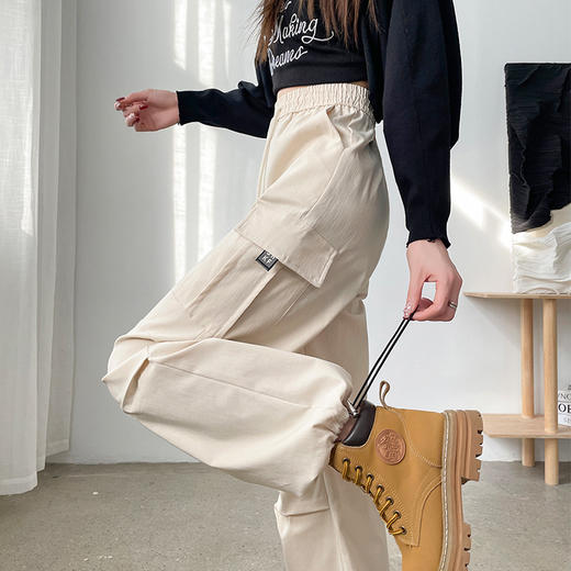 「美式工装运动裤！休闲+运动两穿」女2024春季潮酷抽绳两穿辣妹风高腰宽松阔腿裤下装 商品图0