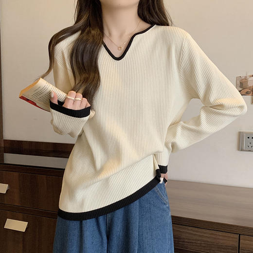 大码女装2025春装新款洋气V领针织衫胖mm宽松百搭毛衣打底衫 商品图5