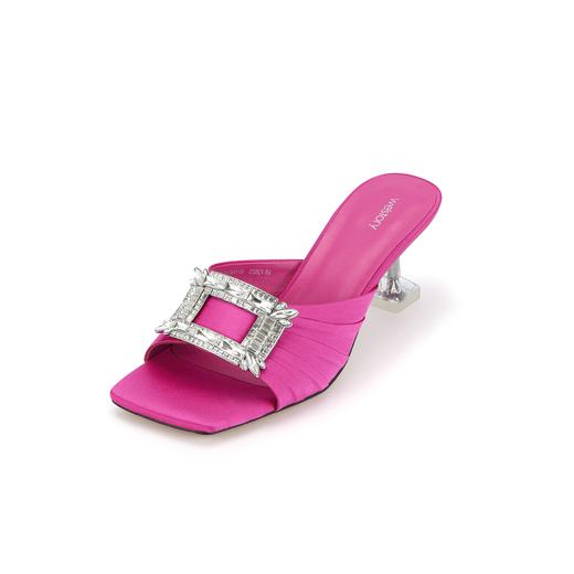 westory春季新款满钻方扣中跟单鞋法式气质凉拖鞋真皮W24BJ61841 商品图1