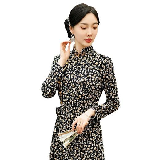 复古阔太太九分袖春装贵夫人碎花旗袍裙SYG672 商品图4