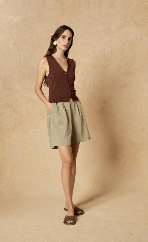 Cortana 灰绿条纹CLEO丝麻短裤 商品图9