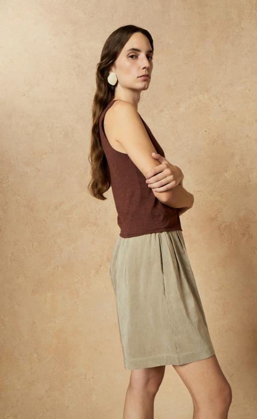 Cortana 灰绿条纹CLEO丝麻短裤 商品图2